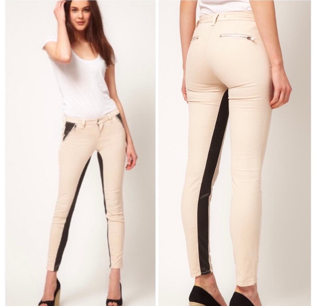 J Brand | Nikko Empress Skinny Jeans Size 26 Cream Black Panel Equestrian